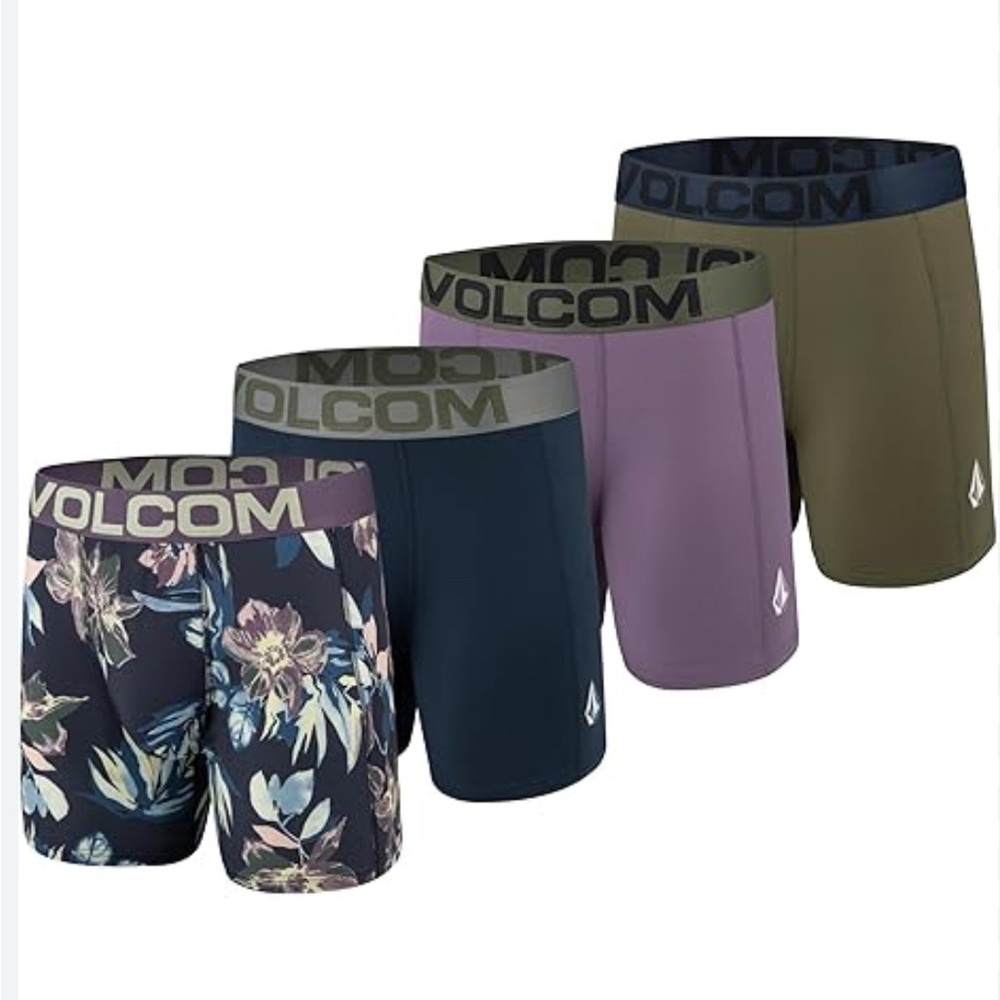 Volcom Men's Boxer Briefs 4-Pack in Olive, Black, and Camouflage Size M